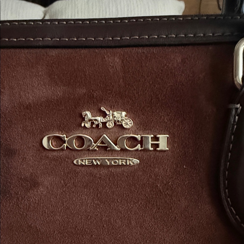 Coach Large Rowan Dark Brown Suede Satchel - Picture 2 of 8